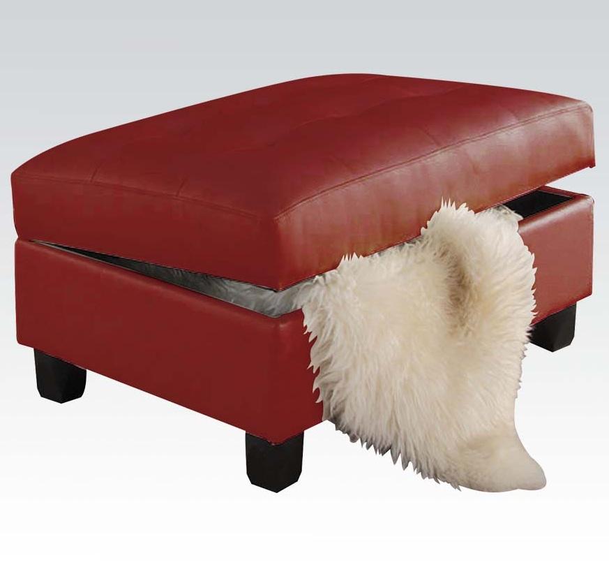 38" X 26" X 18" Red Bonded Leather Match Ottoman With Storage