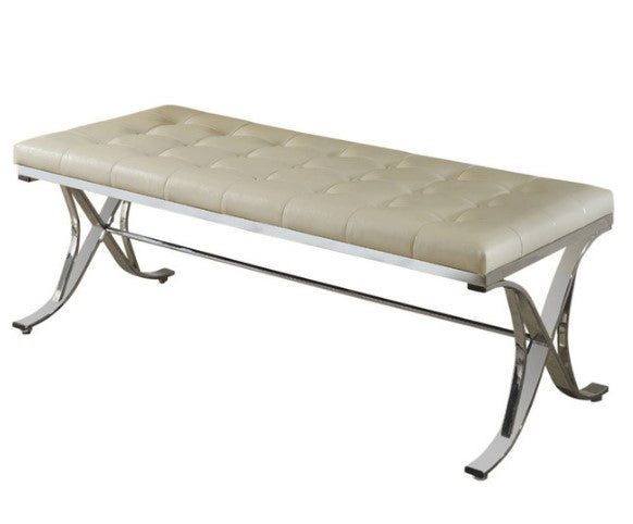 48" X 20" X 19" Beige And Chrome Elegant Bench