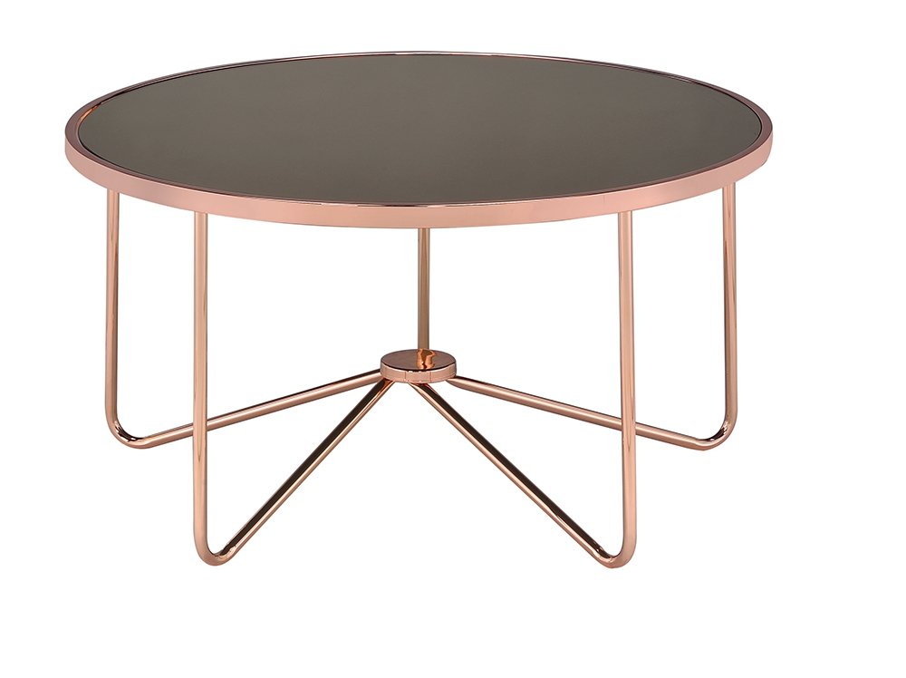 34" X 34" X 18" Smoky Glass And Rose Gold Coffee Table