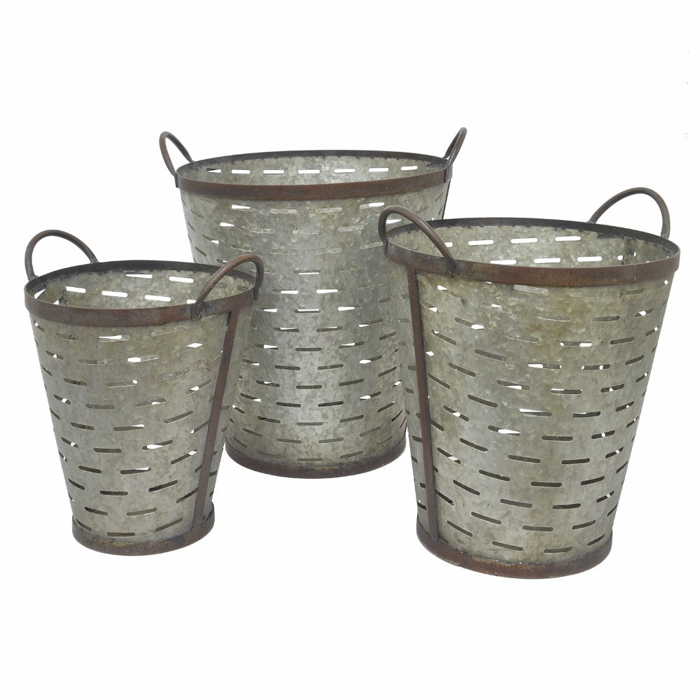 Pierced Galvanized Metal Bucket - Set of 3