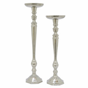 Designer Pillar Candle Holder - Set of 2 - Silver