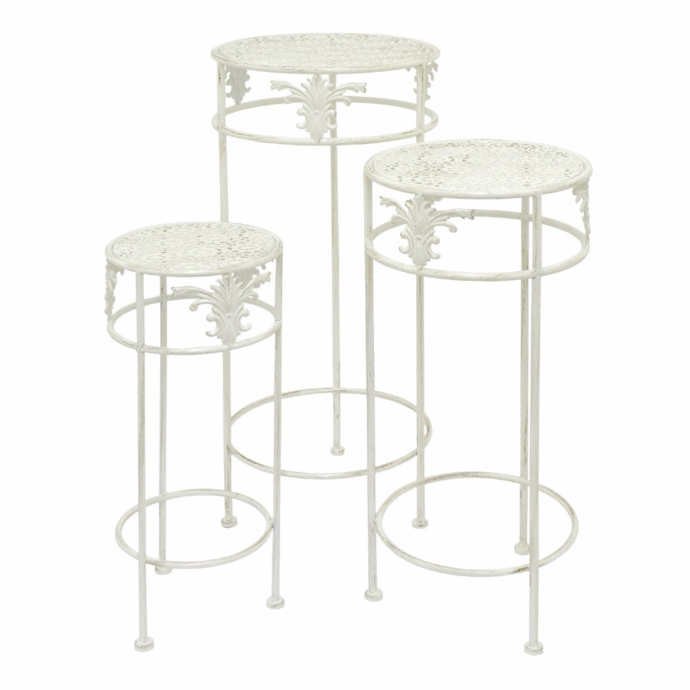 Round Metal Plant Stand, Set of 3,  White