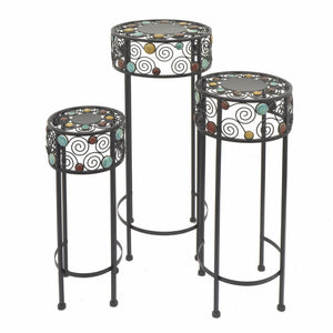 Metal Stone Plant Stand, Set of 3