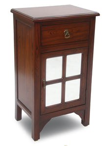 30" Mahogany Veneer Wood Mirrored Glass Accent Cabinet with a Drawer and a Door