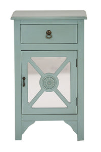 30" Turquoise Wood Mirrored Glass Accent Cabinet with a Drawer and a Door