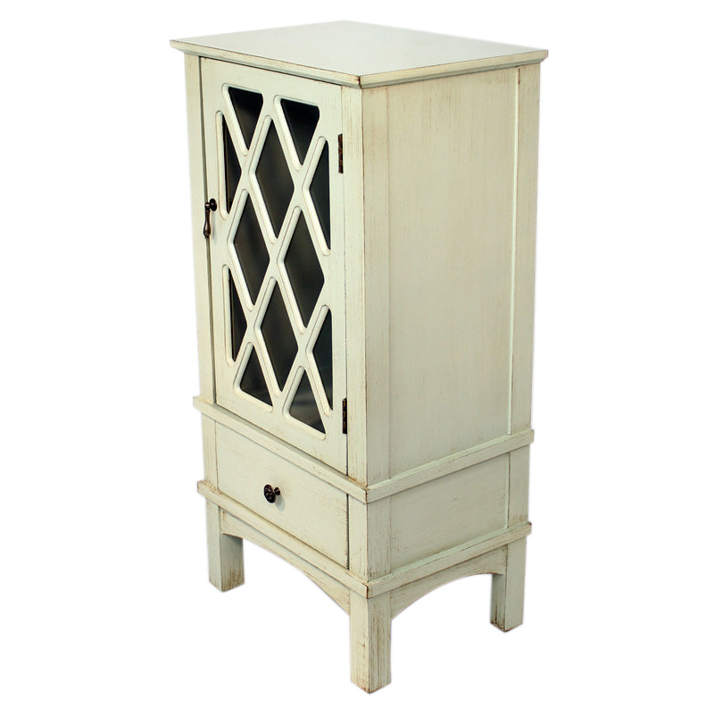 36" Light Sage Wood Clear Glass Accent Cabinet with a Door and a Drawer