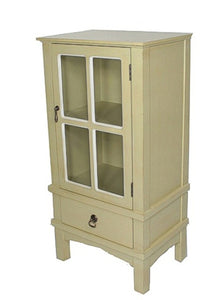 Beige Wood Clear Glass Accent Cabinet with a Door, a Drawer and Paned Inserts