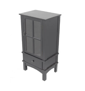 Black Wood Clear Glass Accent Cabinet with a Door, a Drawer and Paned Inserts