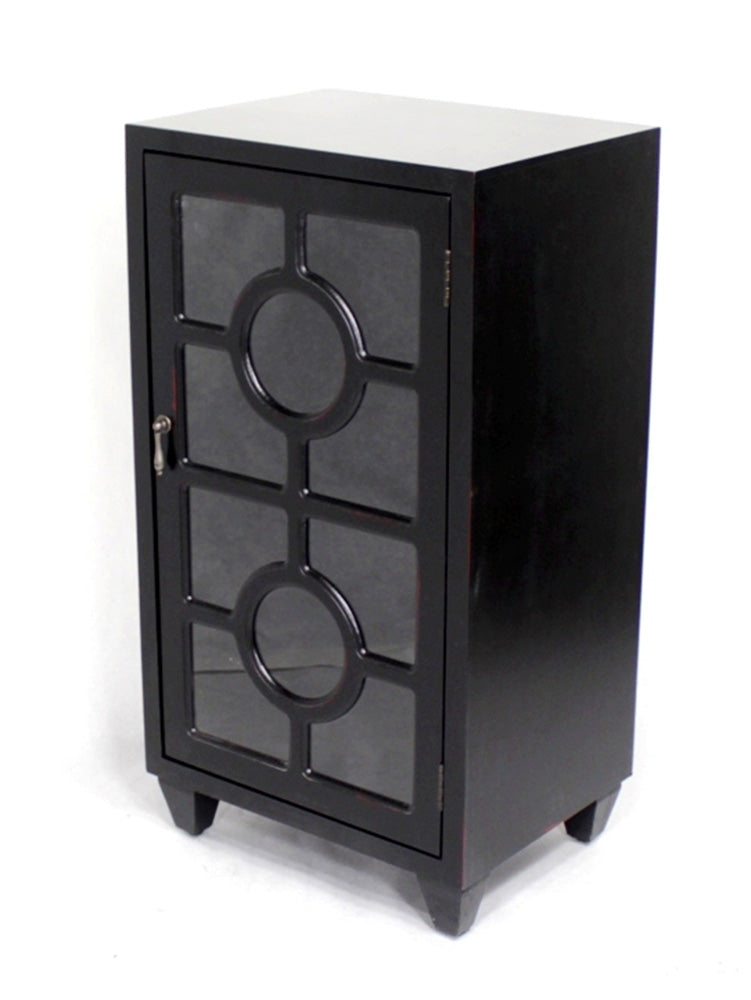 31" Black Wood Clear Glass Accent Cabinet with a Door and Lattice Inserts