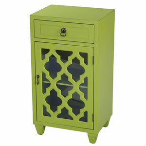 Citron Wood Clear Glass Accent Cabinet with a Drawer, a Door & Arabesque Inserts