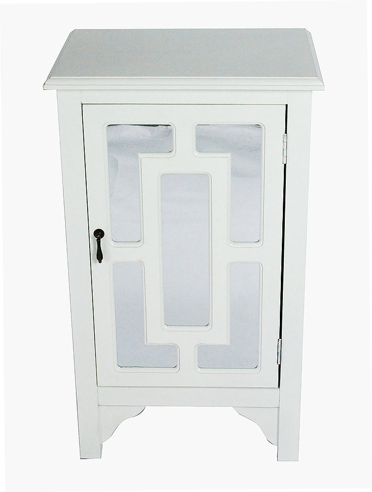 Antique White Wood Mirrored Glass Accent Cabinet with a Door and Mirror Inserts