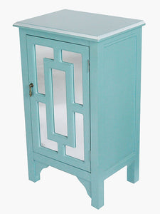 30" Turquoise Wood Mirrored Glass Accent Cabinet with a Door and Mirror Inserts