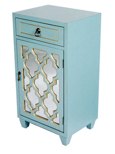 30.75" Light Blue Wood Mirrored Glass Accent Cabinet with a Drawer and a Door