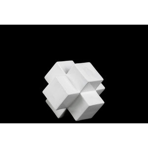 Small Glittering Cross Cube Sculpture - White