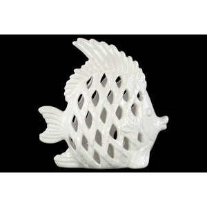 Reef Angel Fish Figurine with Diagonal Cutout Design - White