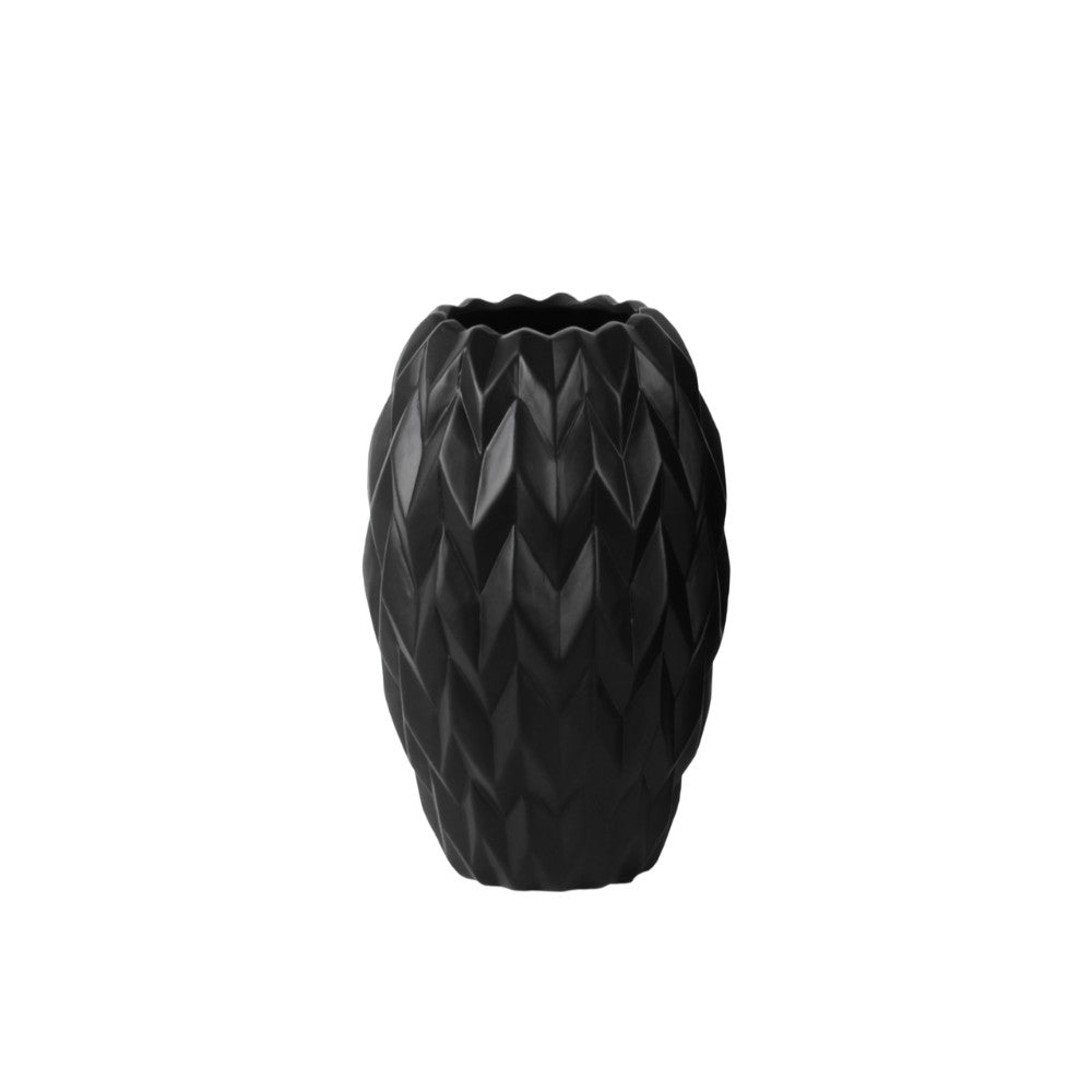 Trendy Small Vase - Embossed Wave Design - Black