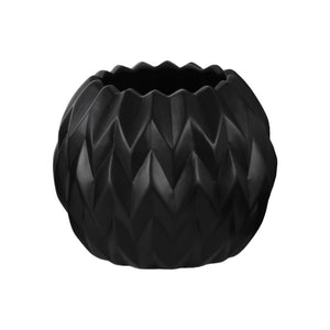 Large Uneven Lip Vase - Embossed Wave Design - Black