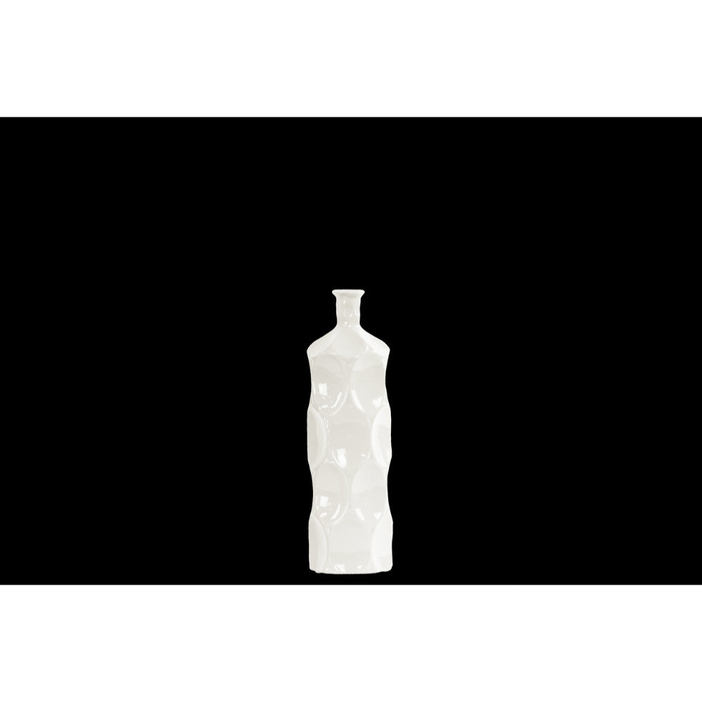 Small and Sleek Round Bottle Vase with Dimpled Sides - White