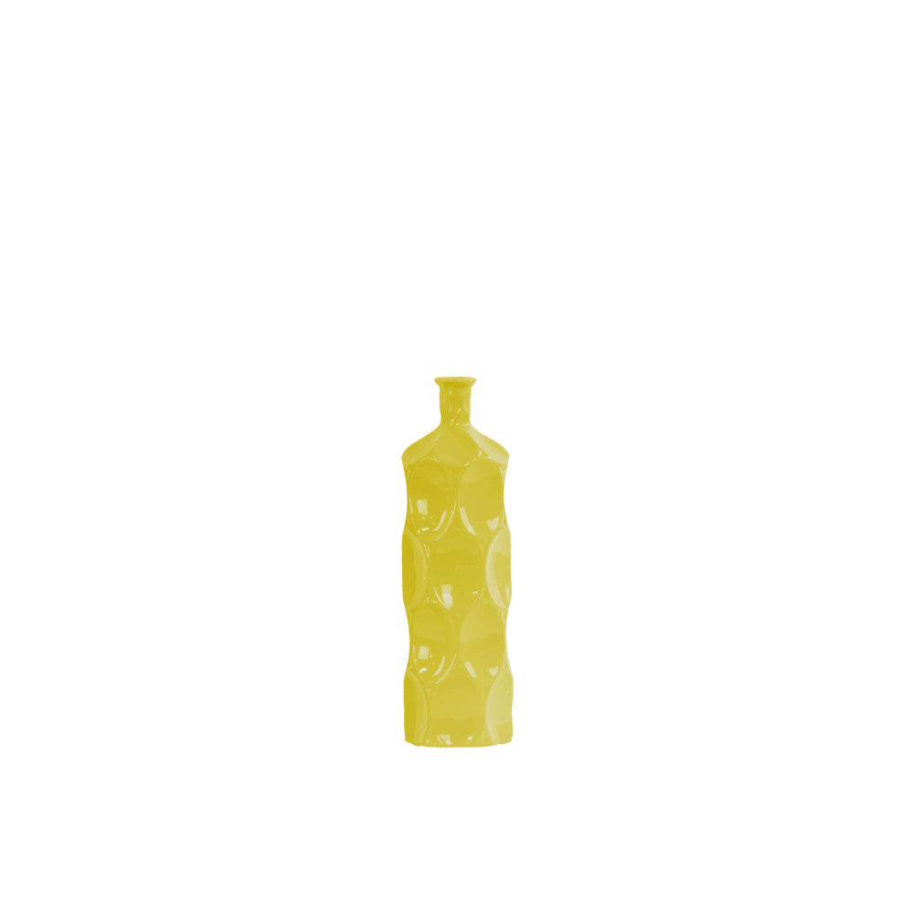 Small and Trendy Round Bottle Vase with Dimpled Sides - Yellow