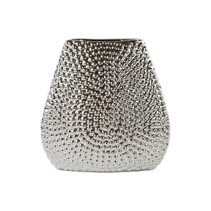 Elliptical Bellied Vase with Bead Design - Silver