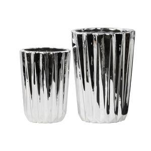 Tapered Round Flower Vase Set of Two - Silver