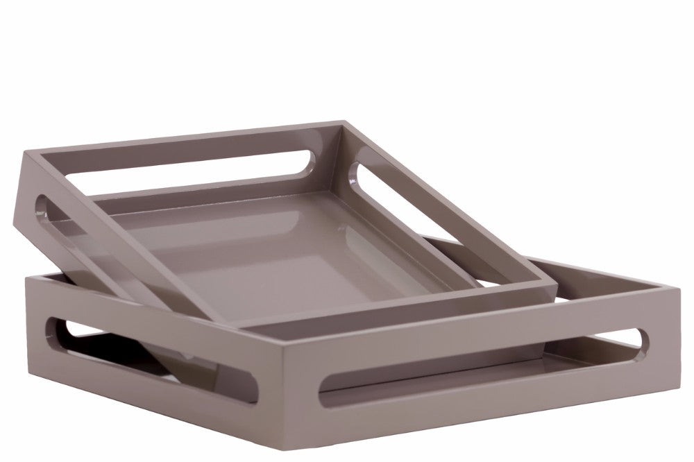 Square Serving Tray with Cutout Handles- Set of 2- Gray