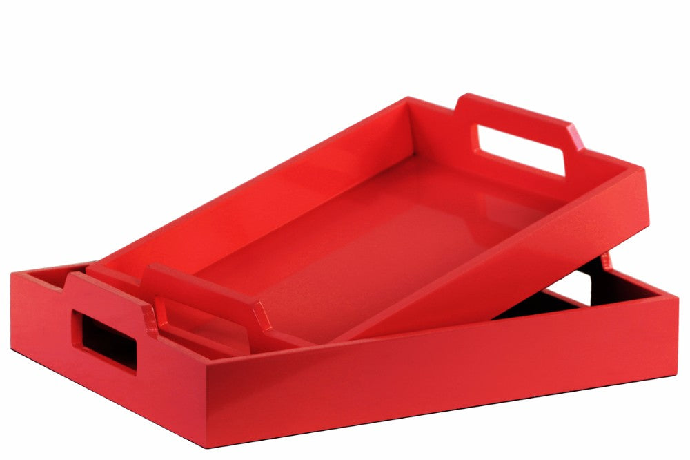 Fine Rectangular Serving Tray with Cutout Handles,Set of 2-Red