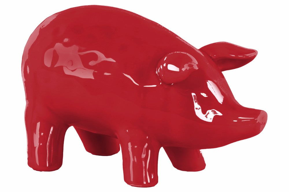 Well-Crafted Ceramic Standing Pig Figurine - Large - Red