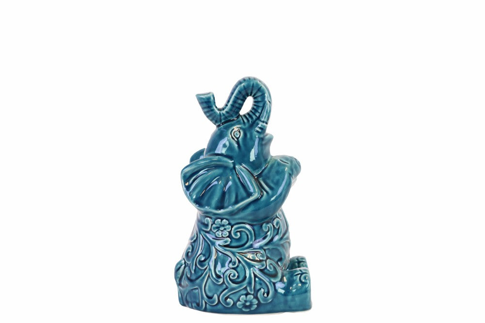 Trumpeting Elephant Figurine with Arms Crossed Small - Blue