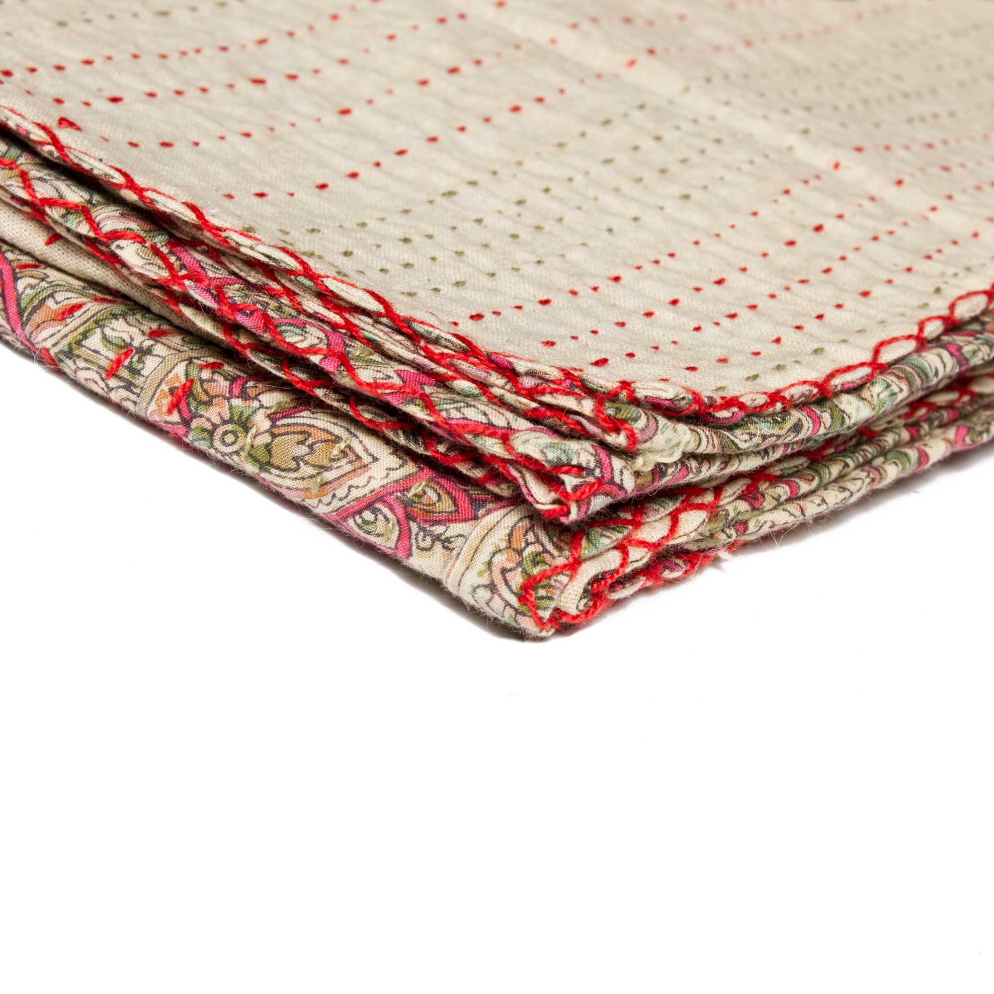 50" x 70" Beige, Kantha - Throw Blanket