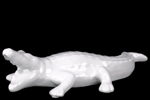 Ceramic Crocodile Figurine Matte Finish White