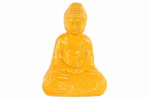 Buddha Figurine with Rounded Ushnisha in Dhyana Mudra - Yellow