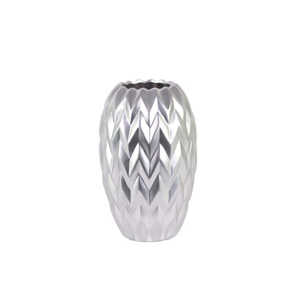 Round Vase Embossed Wave Design and Rounded Bottom- Small- Silver