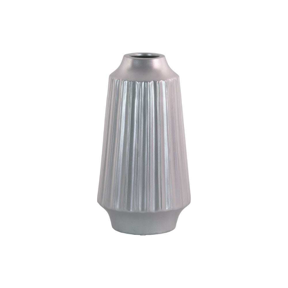 Round Vase with Round Lip Ribbed Design Body- Large- Silver