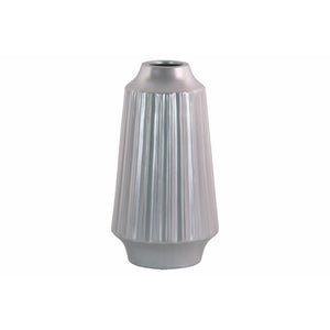 Round Vase with Round Lip Ribbed Design Body- Large- Silver