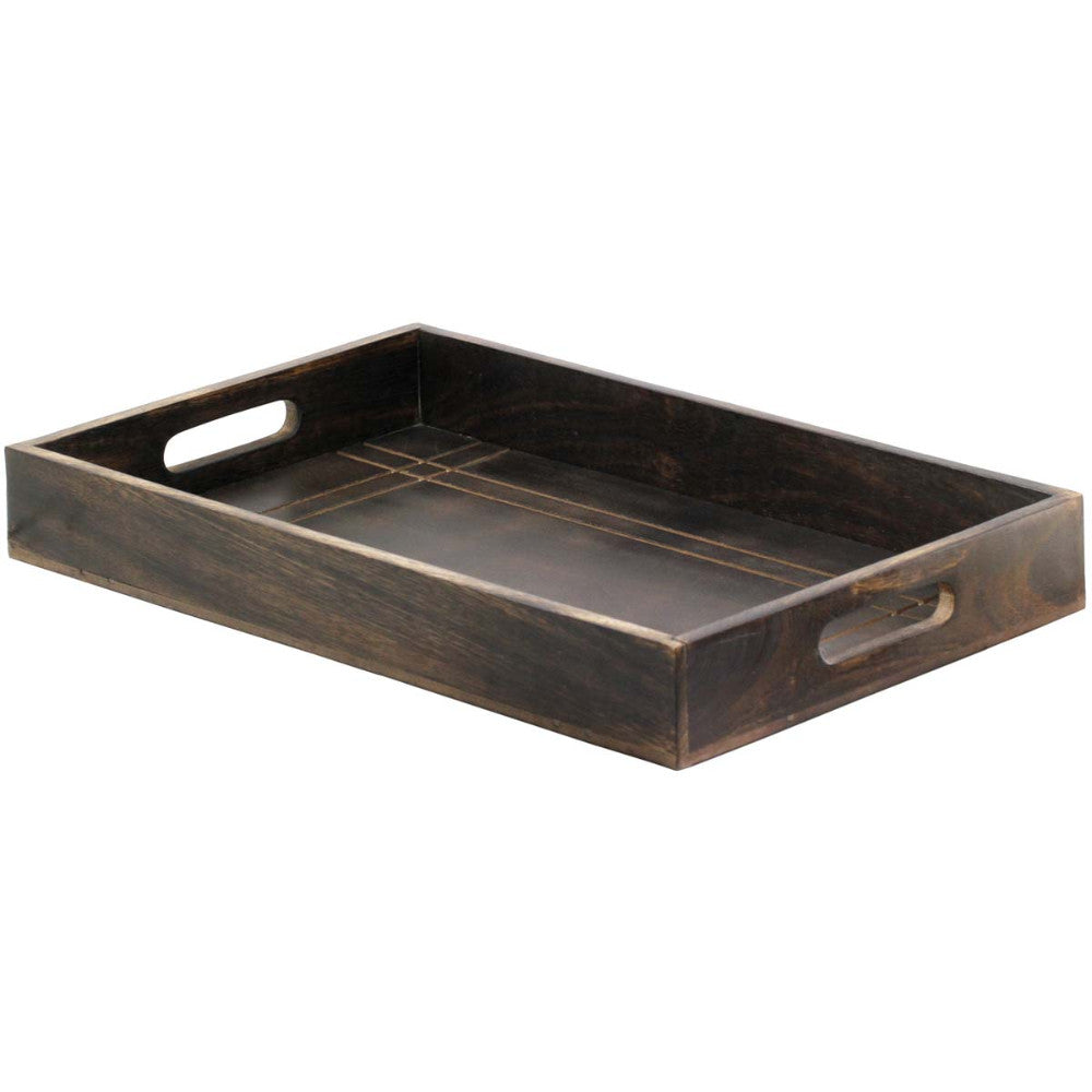 Handmade Mango Wood Serving Tray With Handles Large Dark Brown