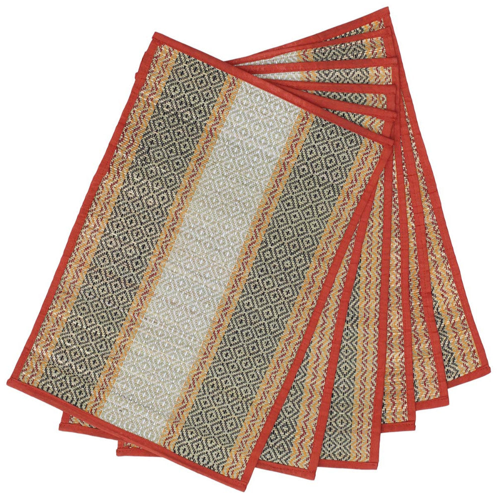 Hand Woven Set of 6 Muticolored Placemats In Grass