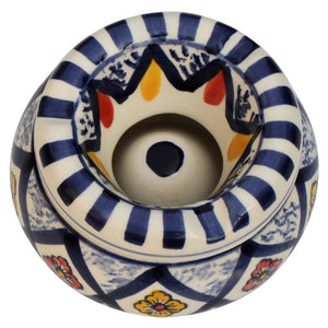 Bright Moroccan Pattern Ashtray In Ceramic With 3 Cigarette Holder Slots