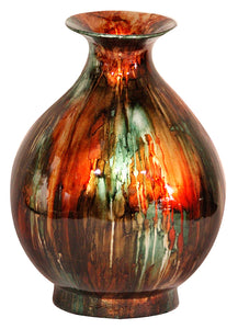 19" Foiled & Lacquered Ceramic Vase - Ceramic, Lacquered In Turquoise, Copper And Bronze