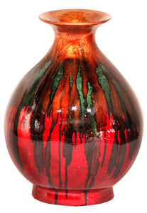 19" Foiled & Lacquered Ceramic Vase - Ceramic, Lacquered In Orange, Green And Red