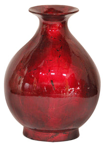 19" Foiled & Lacquered Ceramic Vase - Ceramic, Lacquered In Red