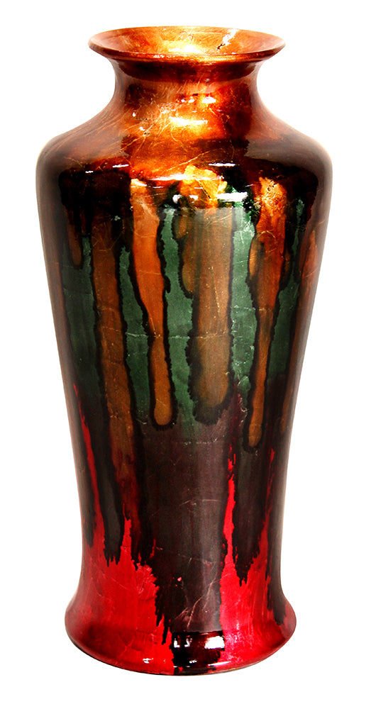 24" Foiled & Lacquered Ceramic Floor Vase - Ceramic, Lacquered In Gold, Green, Blue And Red