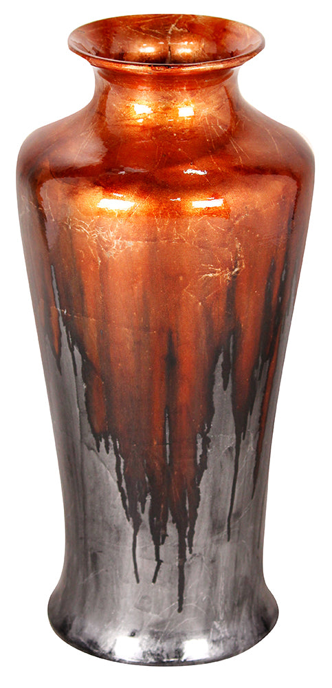 24" Foiled & Lacquered Ceramic Floor Vase - Ceramic, Lacquered In Copper And Pewter