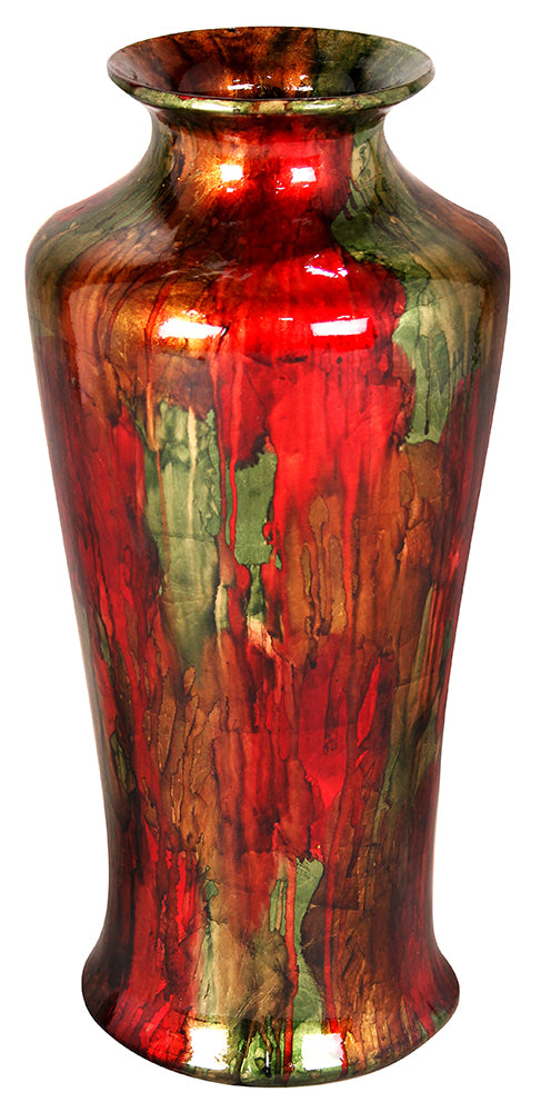 24" Foiled & Lacquered Ceramic Floor Vase - Ceramic, Lacquered In Green, Red And Copper