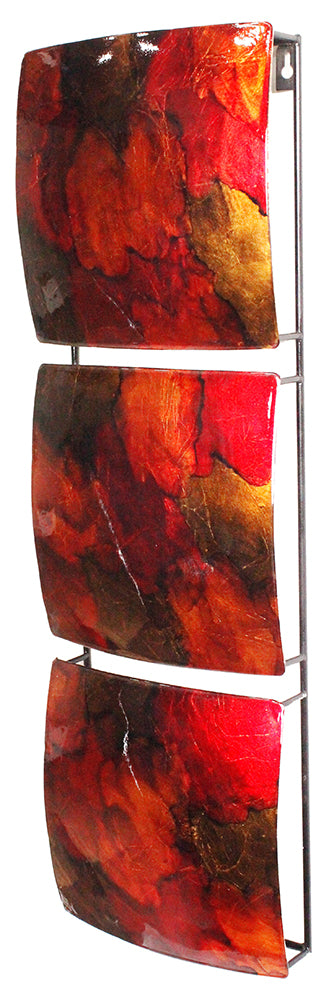 Vertical 3-Panel Metal Wall Decor - Copper, Red And Gold Lacquered