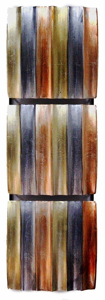 Vertical 3-Panel Metal Wall Decor - Copper, Gold And Pewter Lacquered