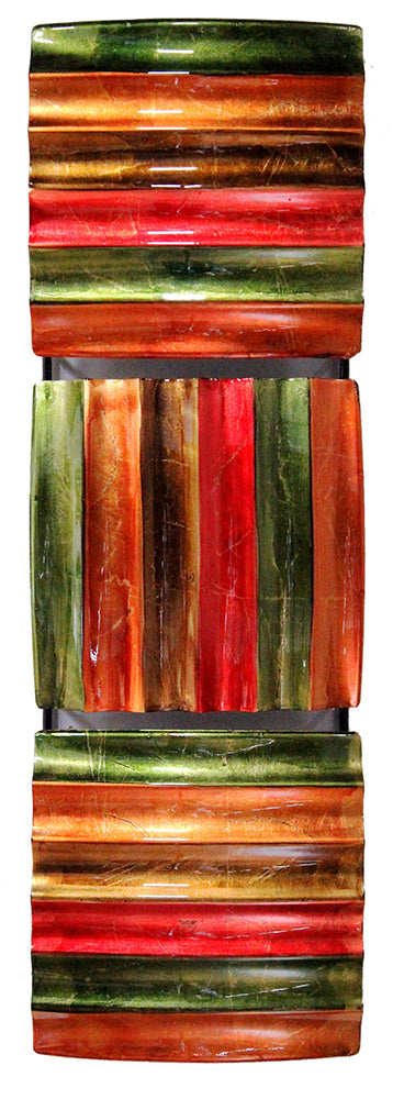 Vertical 3-Panel Metal Wall Decor - Green, Red, Copper And Brown Lacquered