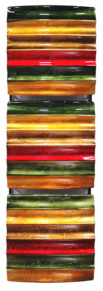 Vertical 3-Panel Metal Wall Decor - Green, Red, Copper And Brown Lacquered