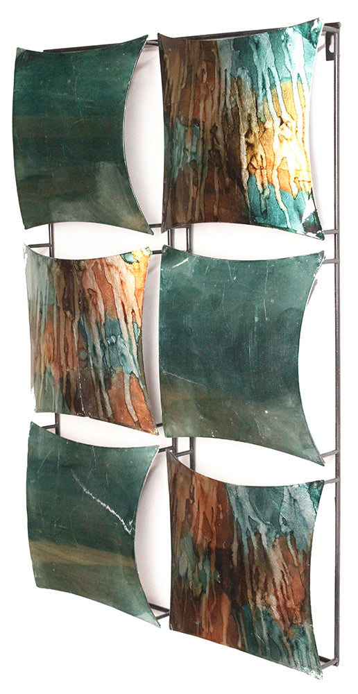 Vertical 6-Panel Metal Wall Decor - Metal, Lacquered In Turquoise, Copper And Bronze