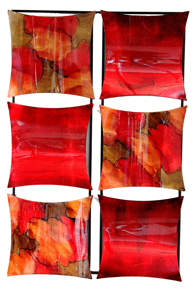 Vertical 6-Panel Metal Wall Decor - Metal, Lacquered In Copper, Red And Gold